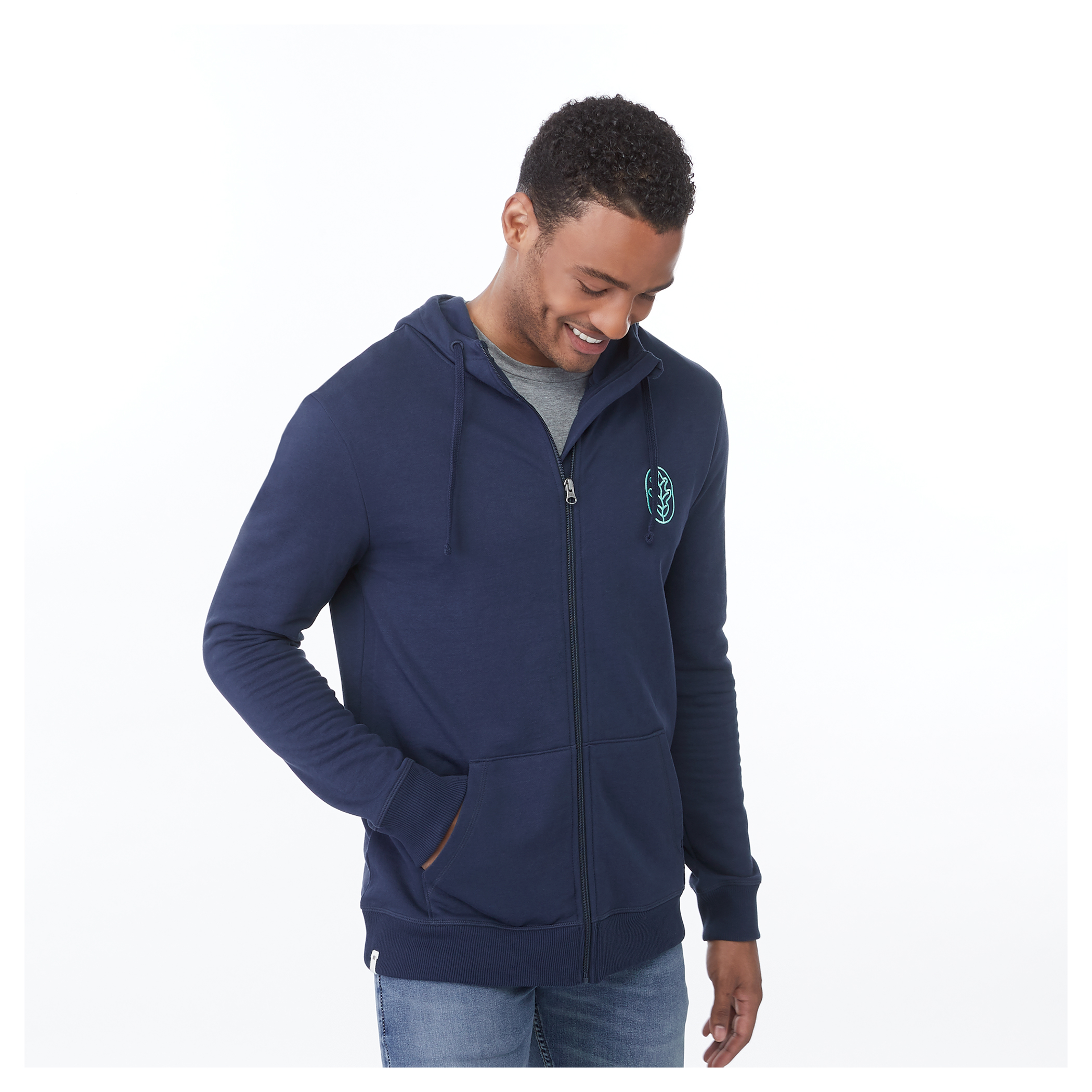 Navy, Organic Cotton Full Zip Fleece